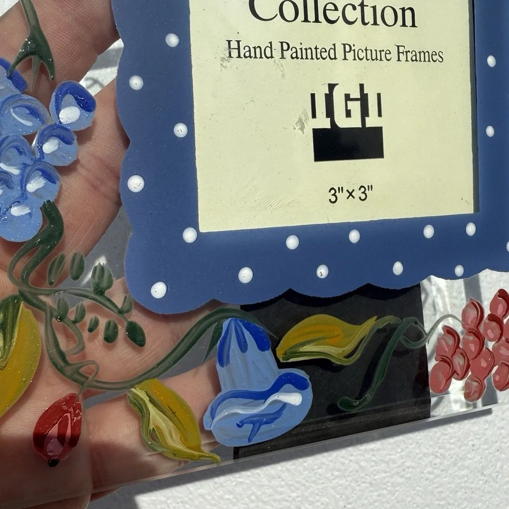 Hand Painted Floral Glass Picture Frame Cottage Core ‎ 3x3 Botanical